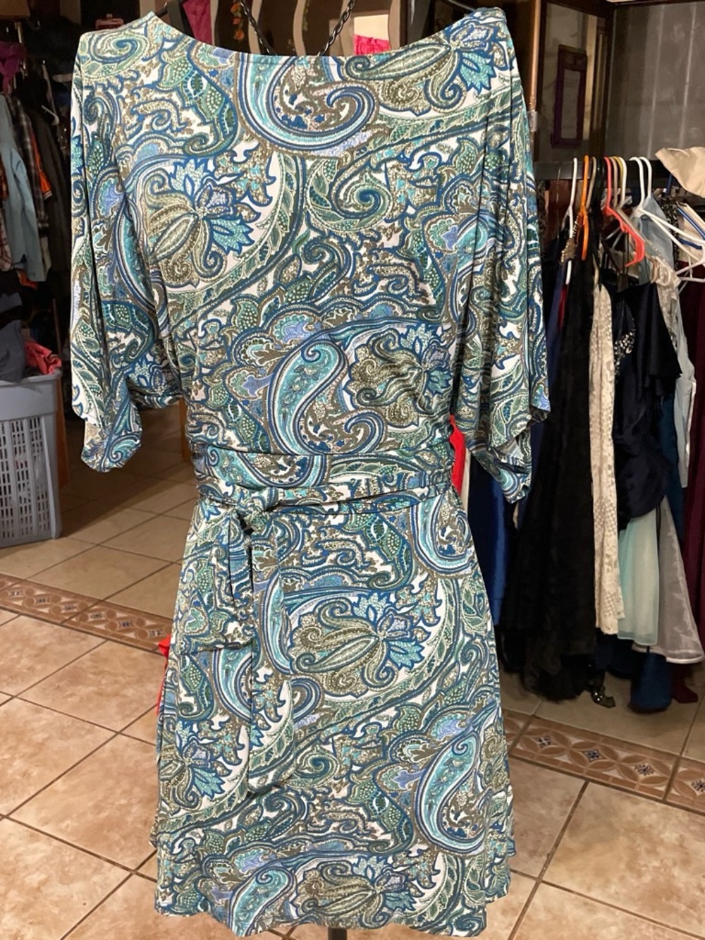 BCBGMaxAzria Teal Blue Paisley Midi Dress